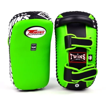 Twins KPL10 Green Black Curved Leather Thai Kick Pads